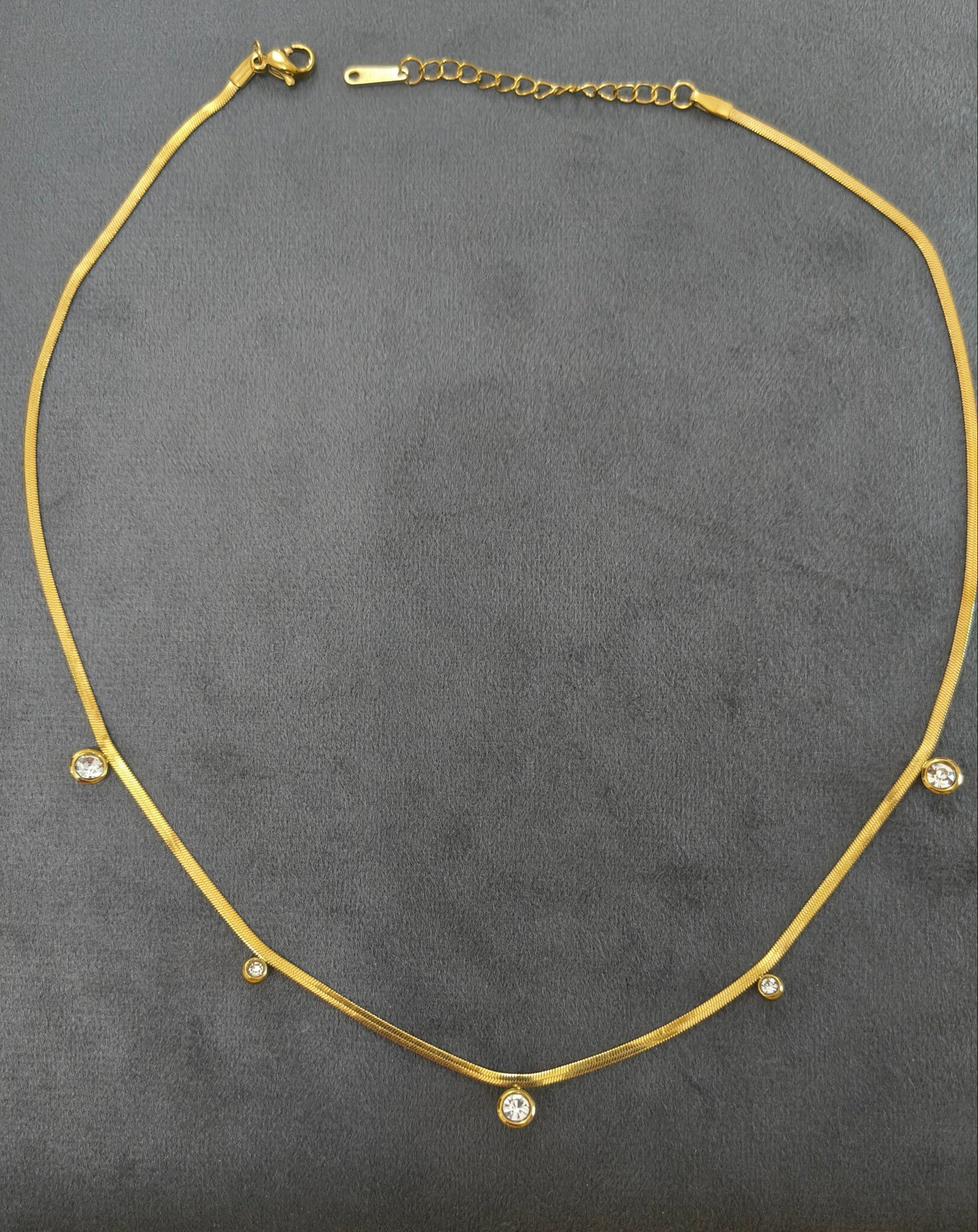 Stone Studded Snake Chain Necklace 18K Gold Plated