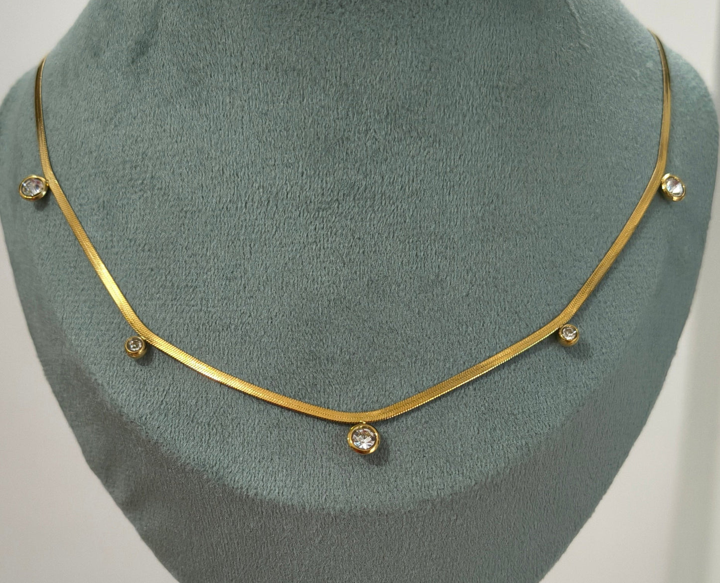 Stone Studded Snake Chain Necklace 18K Gold Plated