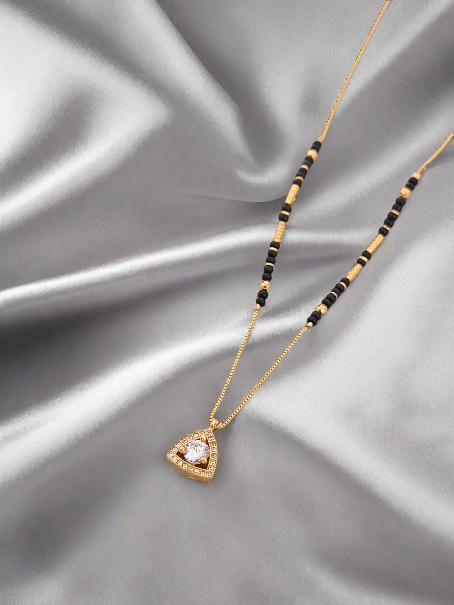 Stone Studded Triangle Pendant Style Mangalsutra Chain