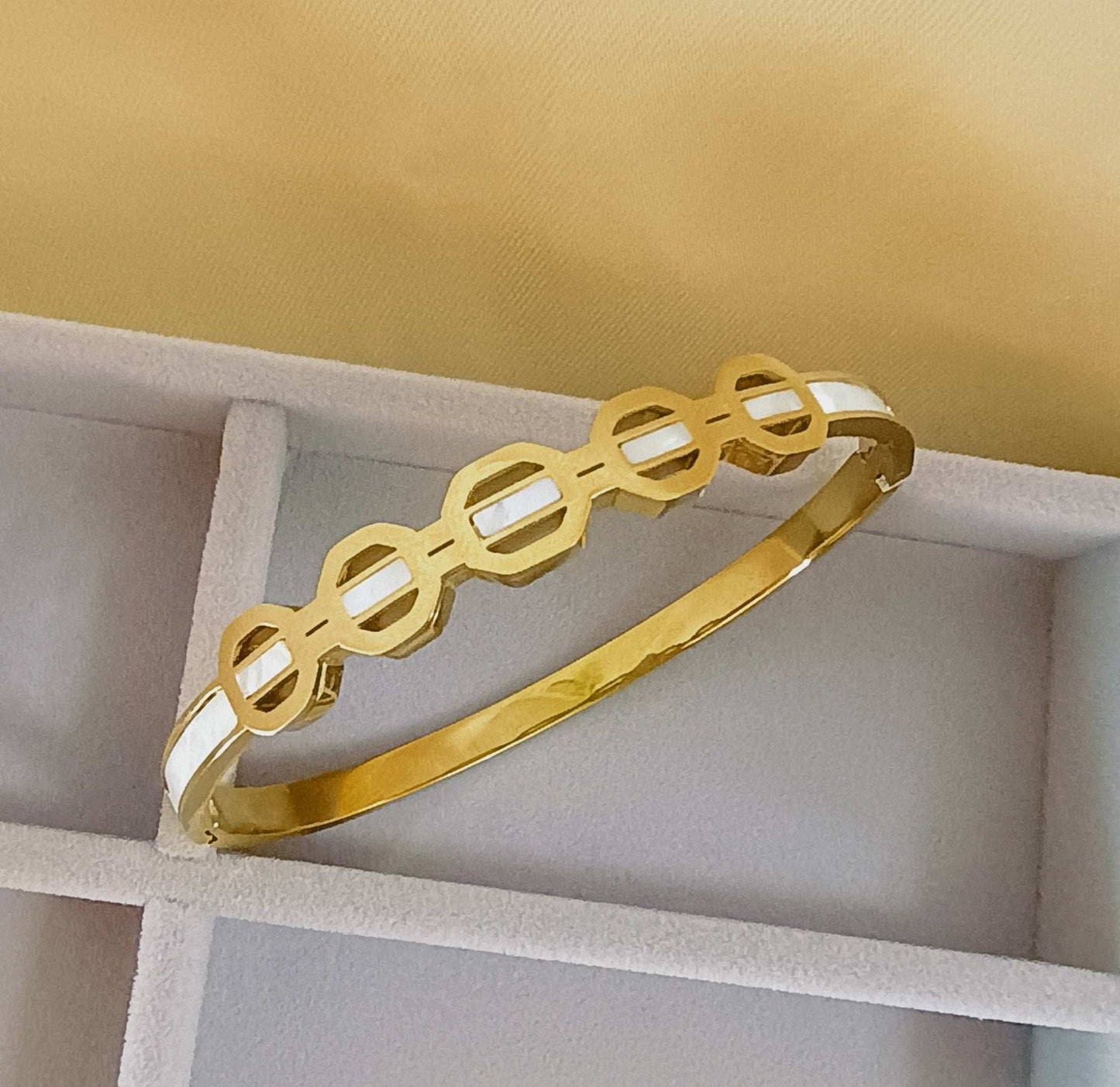 Anti tarnish Stylish Geometric Gold Toned Cuff Bangle Bracelet - Urban Era Jewel