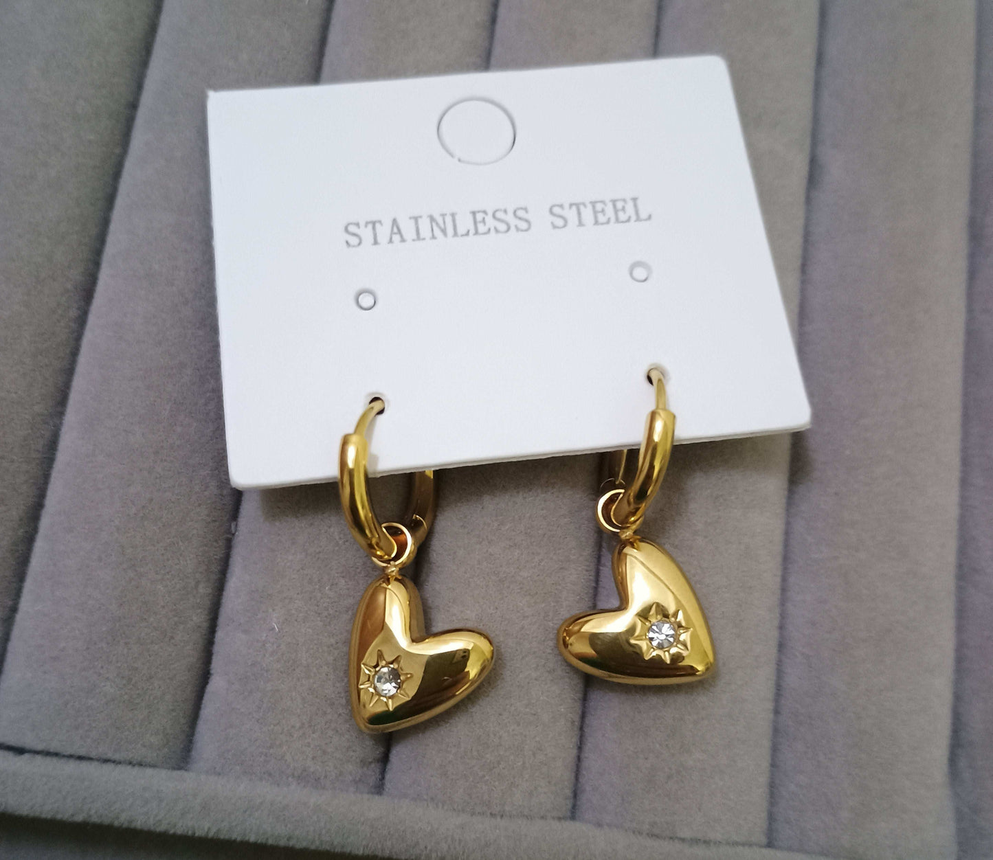 Stylish Heart Dangler Earrings 18K Gold Plated