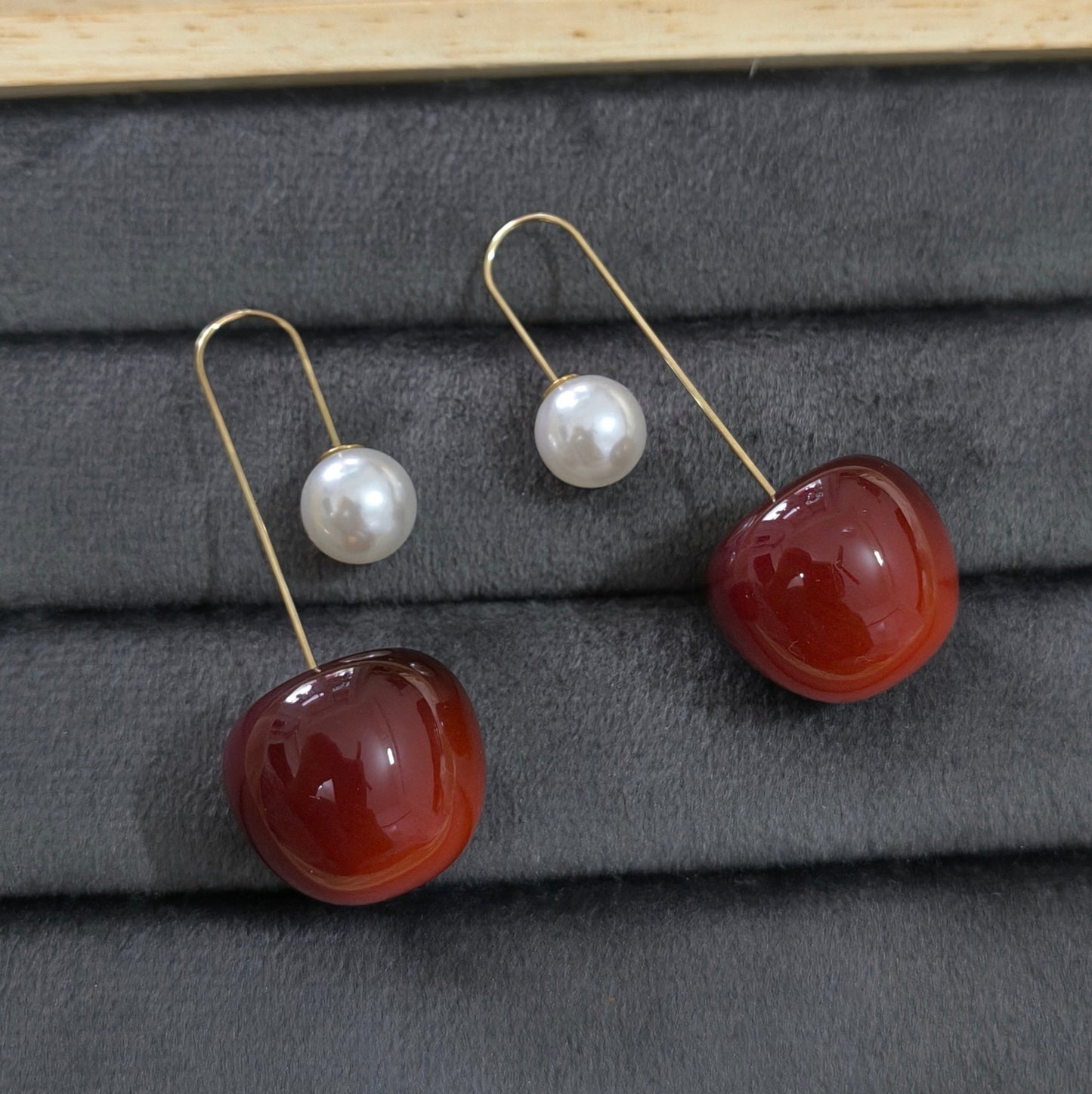 Stylish Pearl and Cherry Drop Korean Earrings