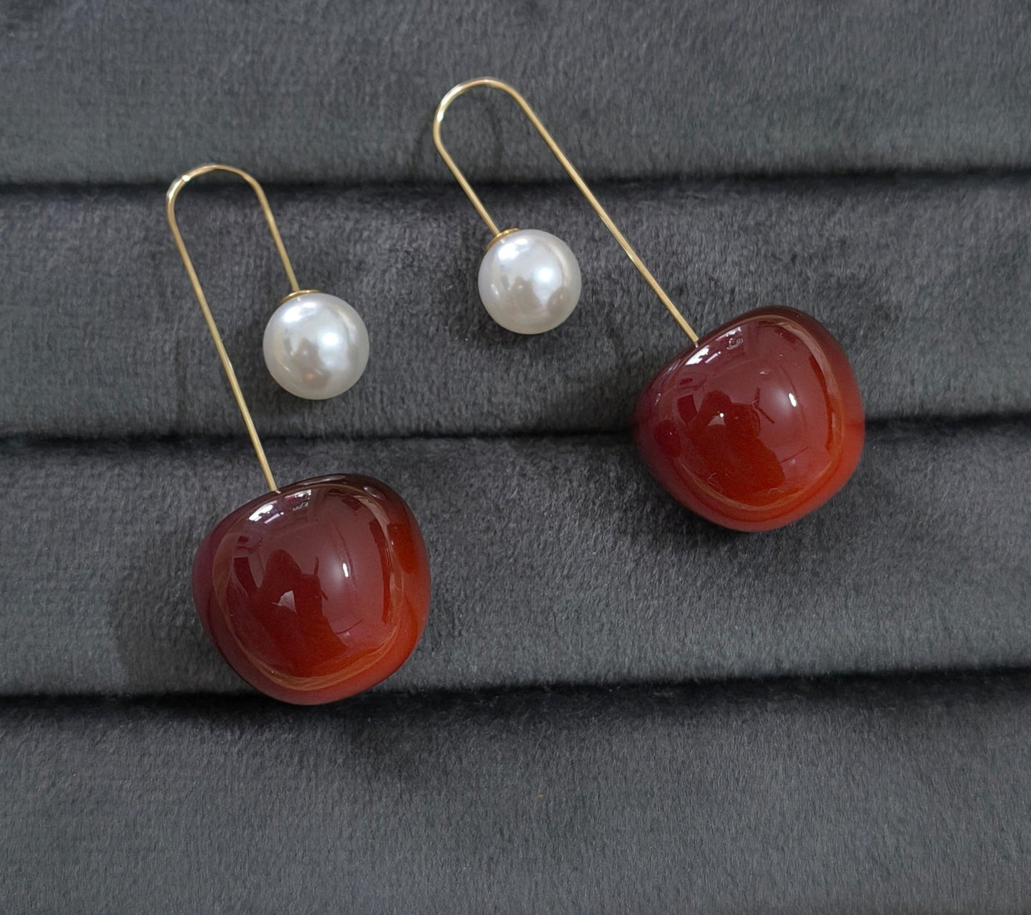 Stylish Pearl and Cherry Drop Korean Earrings