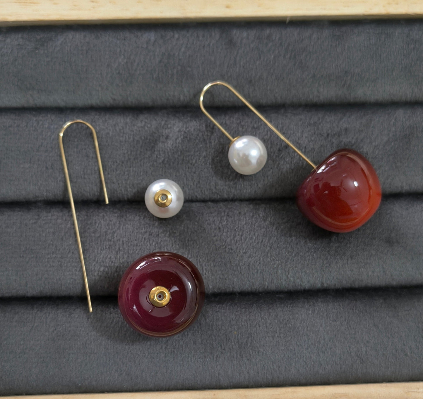 Stylish Pearl and Cherry Drop Korean Earrings