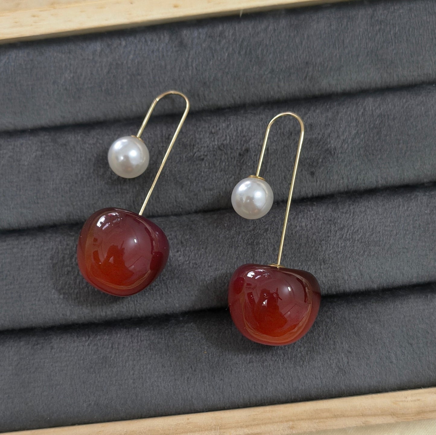 Stylish Pearl and Cherry Drop Korean Earrings