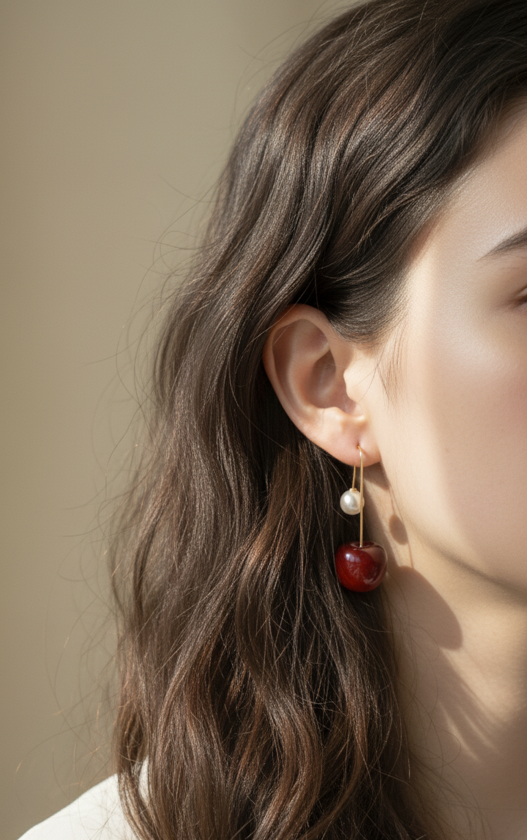 Stylish Pearl and Cherry Drop Korean Multistyle Earrings