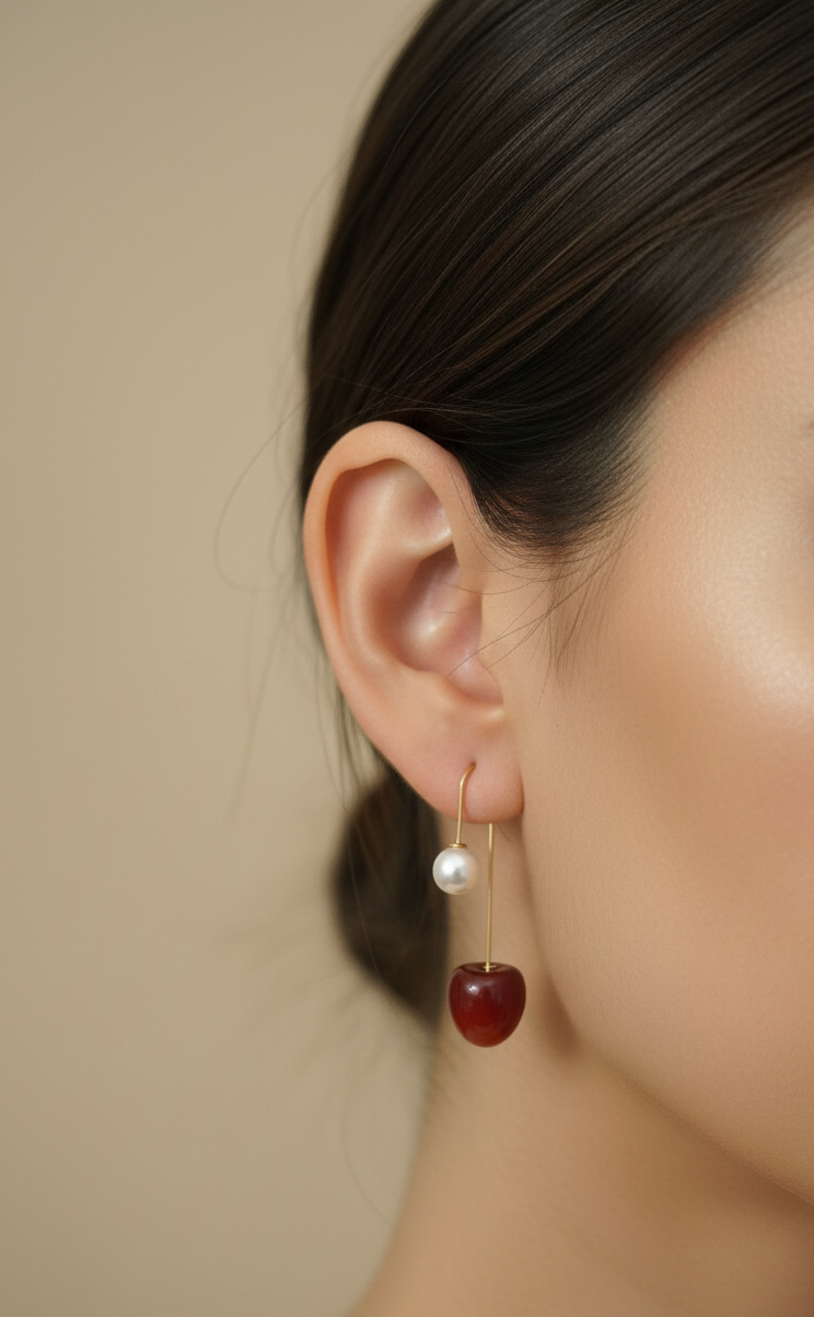 Stylish Pearl and Cherry Drop Korean Multistyle Earrings