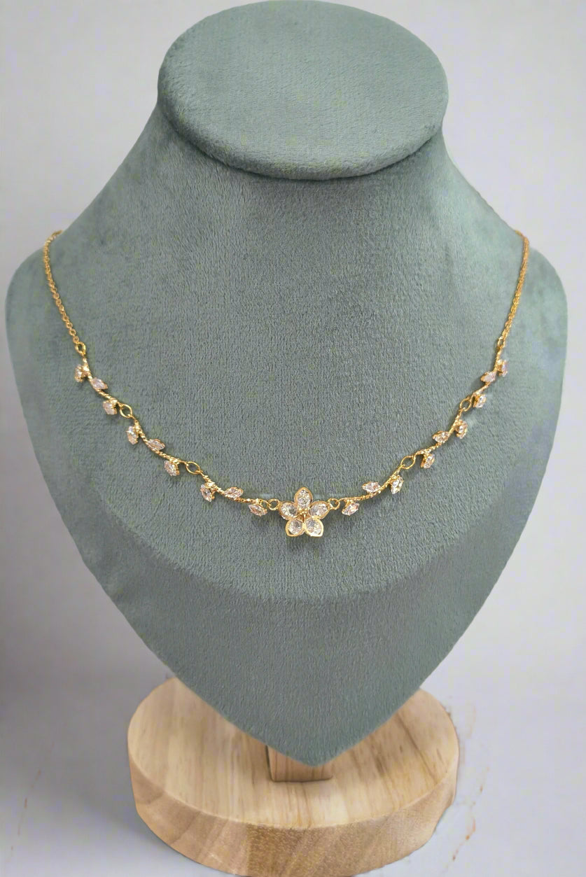 Stylish Stone Studded Chain Necklace 18k Gold Plated
