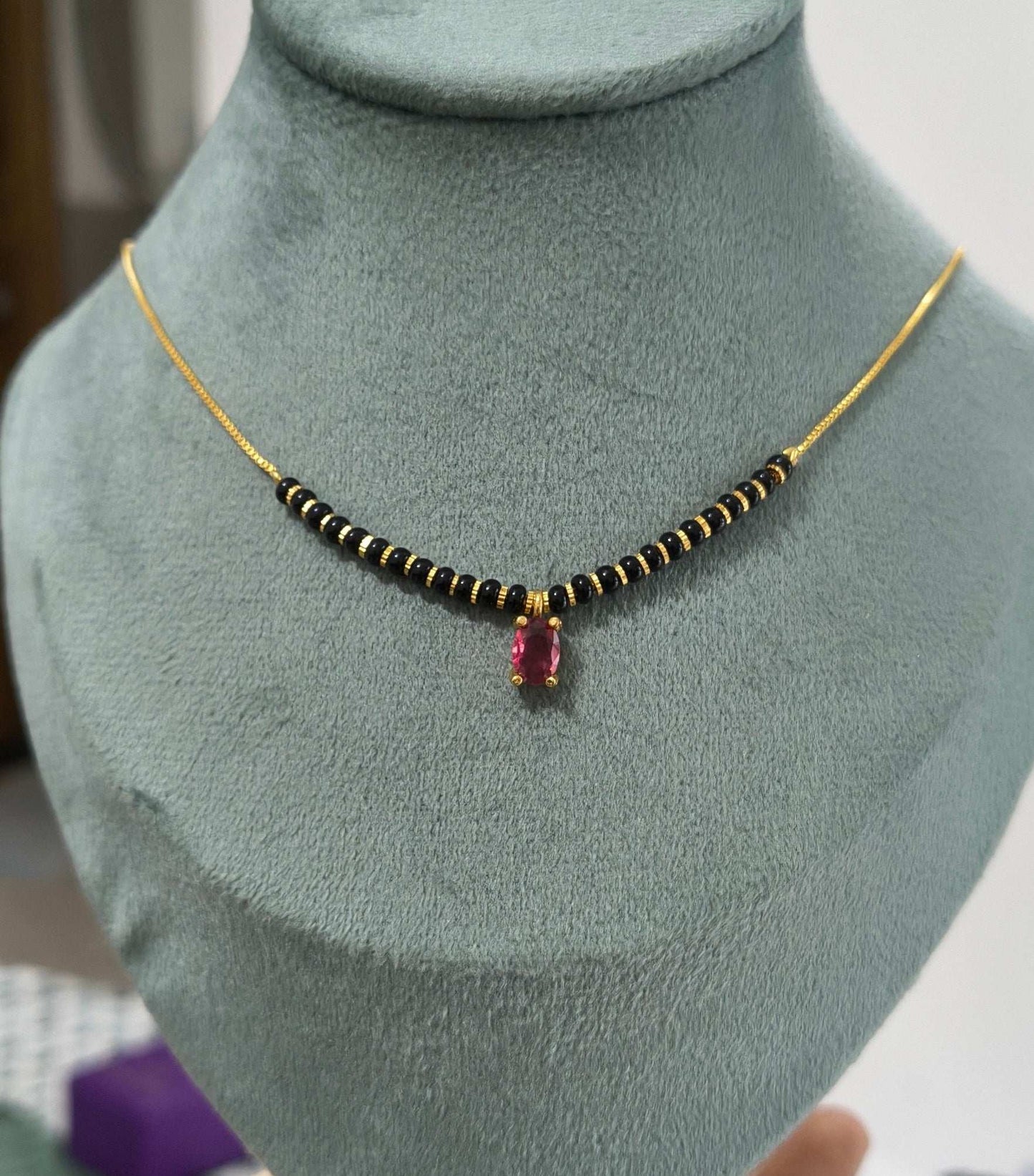 Trendy Mangalsutra Chain With Pink Stone Gold Plated