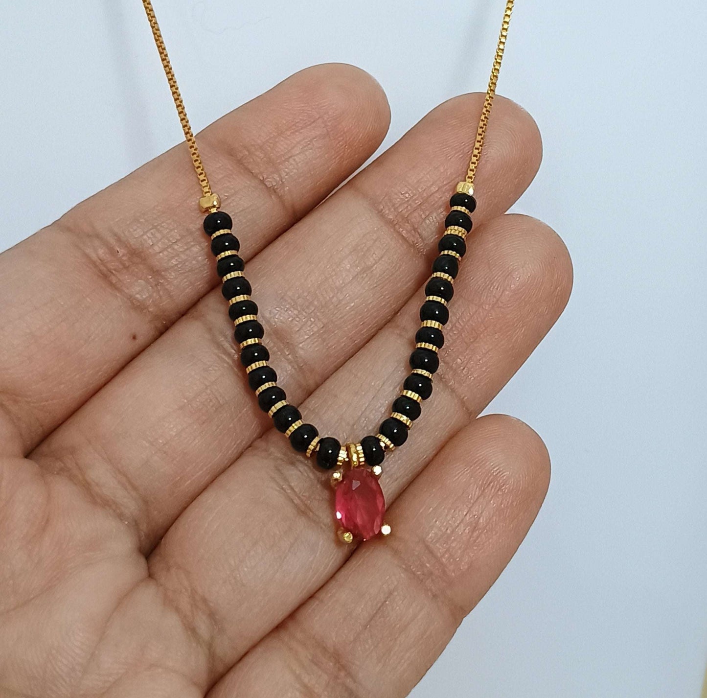 Trendy Mangalsutra Chain with Pink Stone Gold Plated