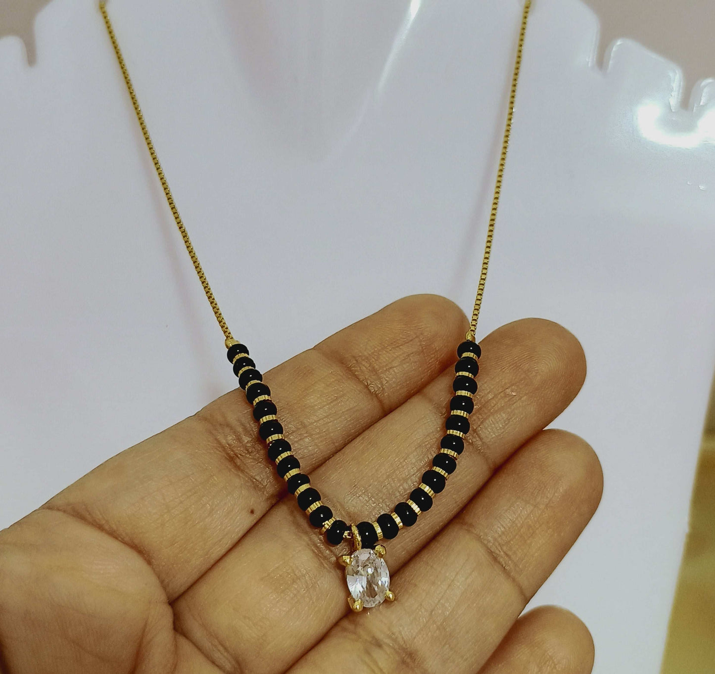 Trendy Mangalsutra Chain with White Stone Gold Plated