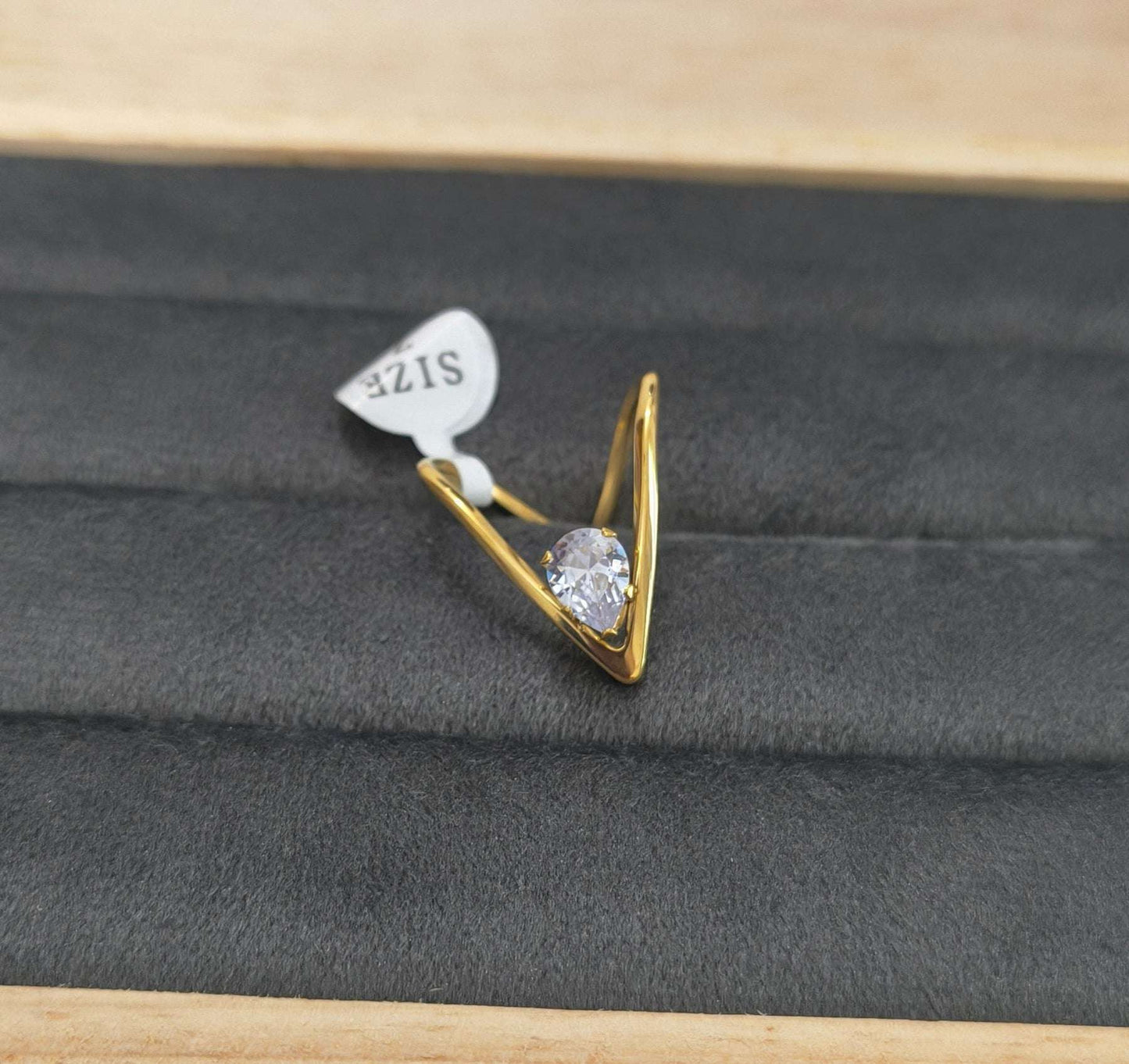 Trendy V Shape Solitaire Ring 18K Gold Plated