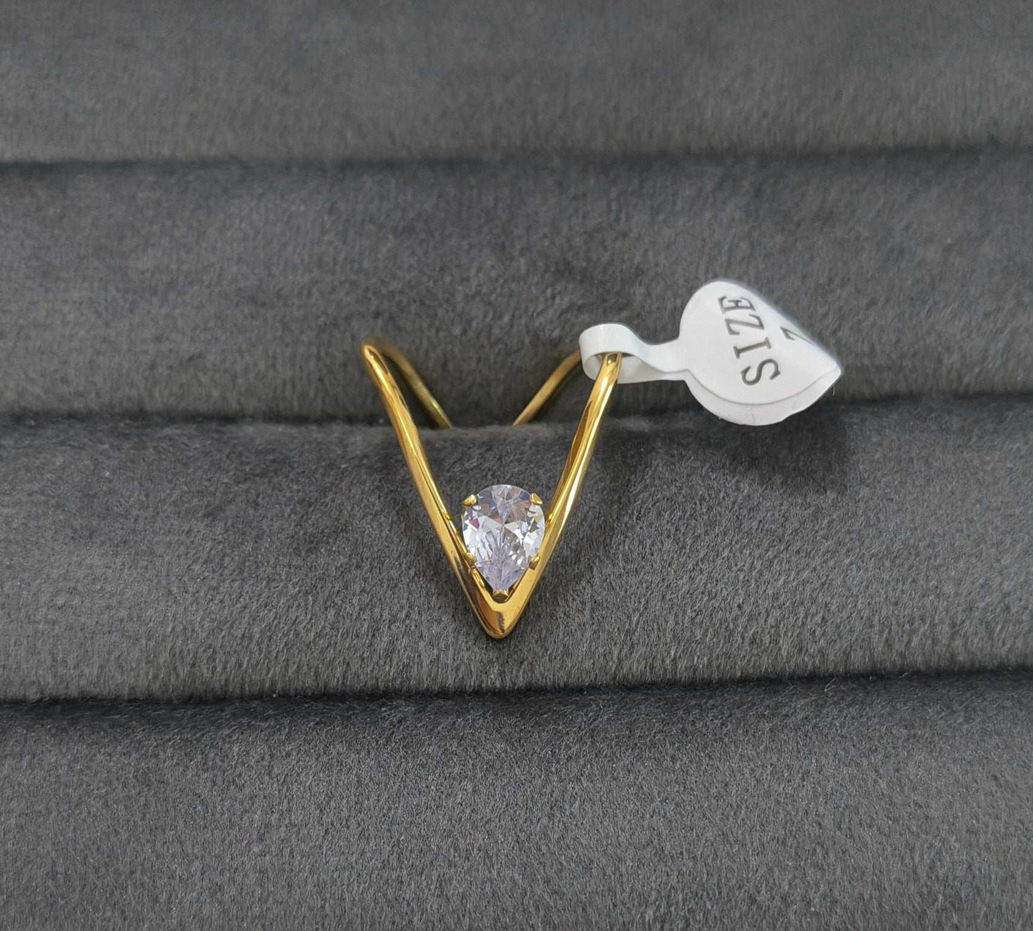 Trendy V Shape Solitaire Ring 18K Gold Plated