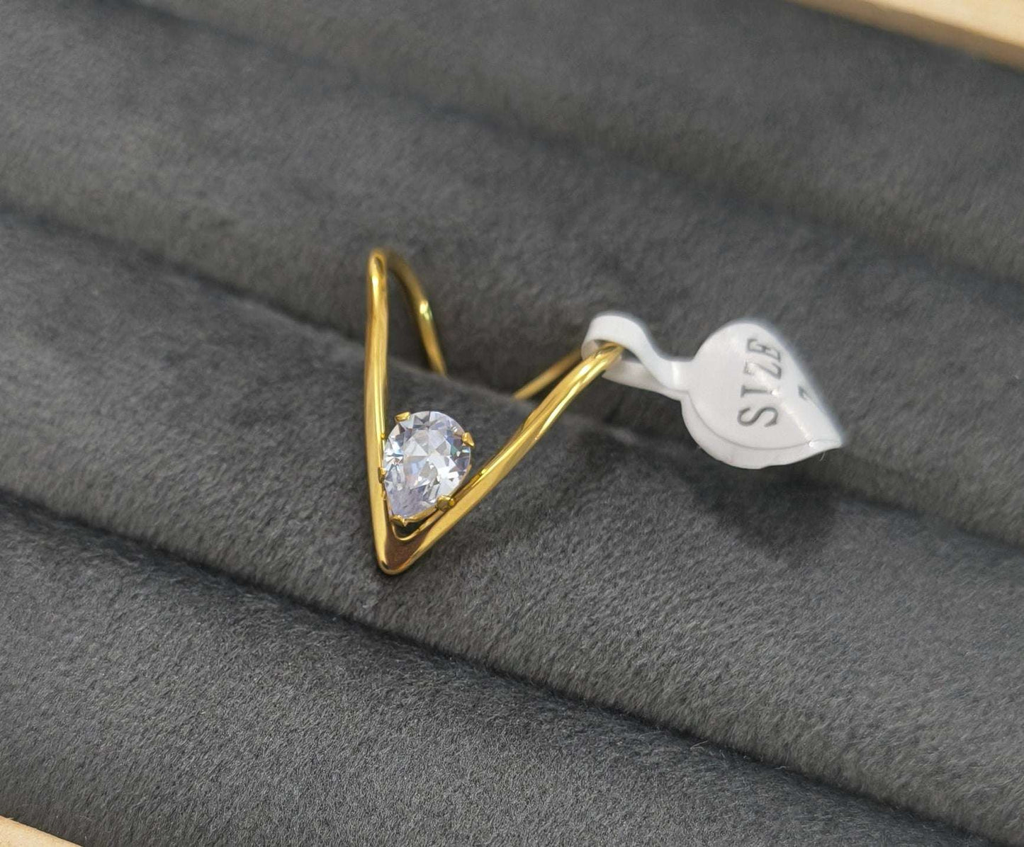 Trendy V Shape Solitaire Ring 18K Gold Plated