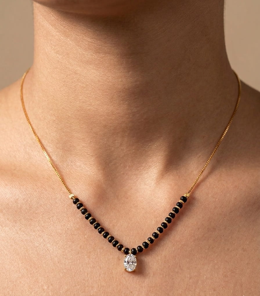 Trendy Mangalsutra Chain With White Stone Gold Plated