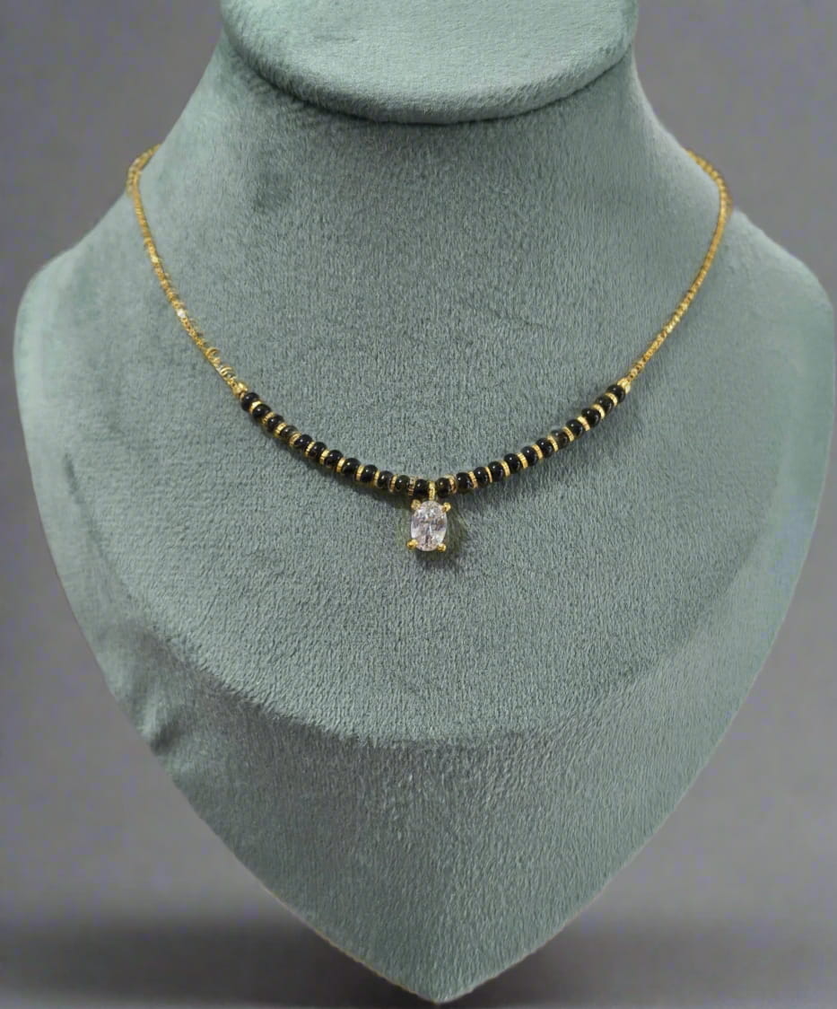 Trendy Mangalsutra Chain With White Stone Gold Plated