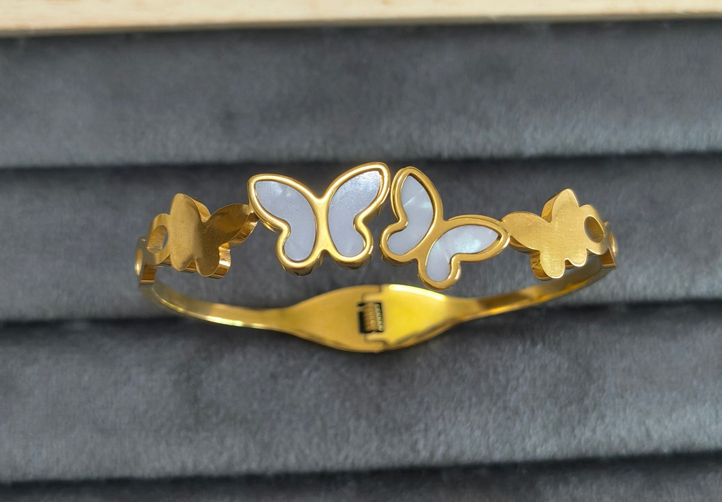 White Acrylic Butterfly Design 18K Gold Plated Bracelet