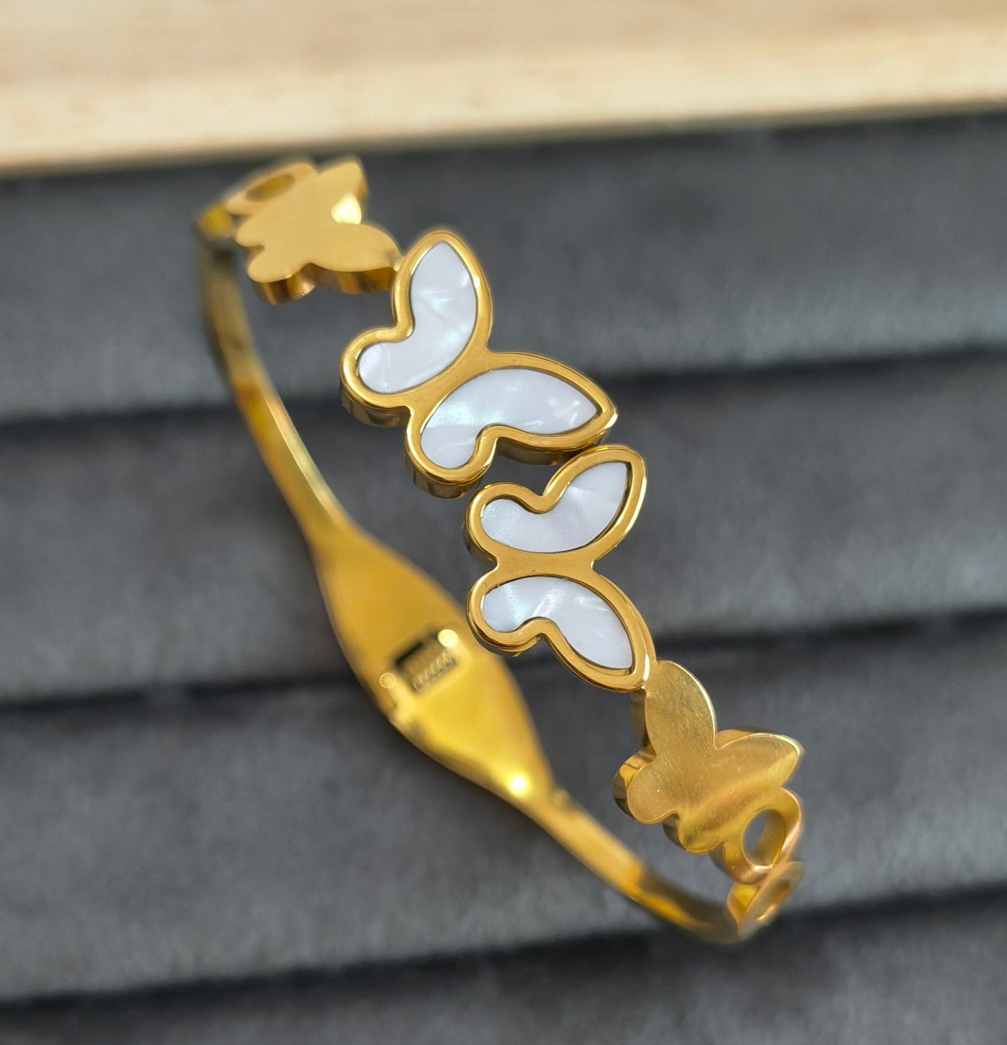 White Acrylic Butterfly Design 18K Gold Plated Bracelet