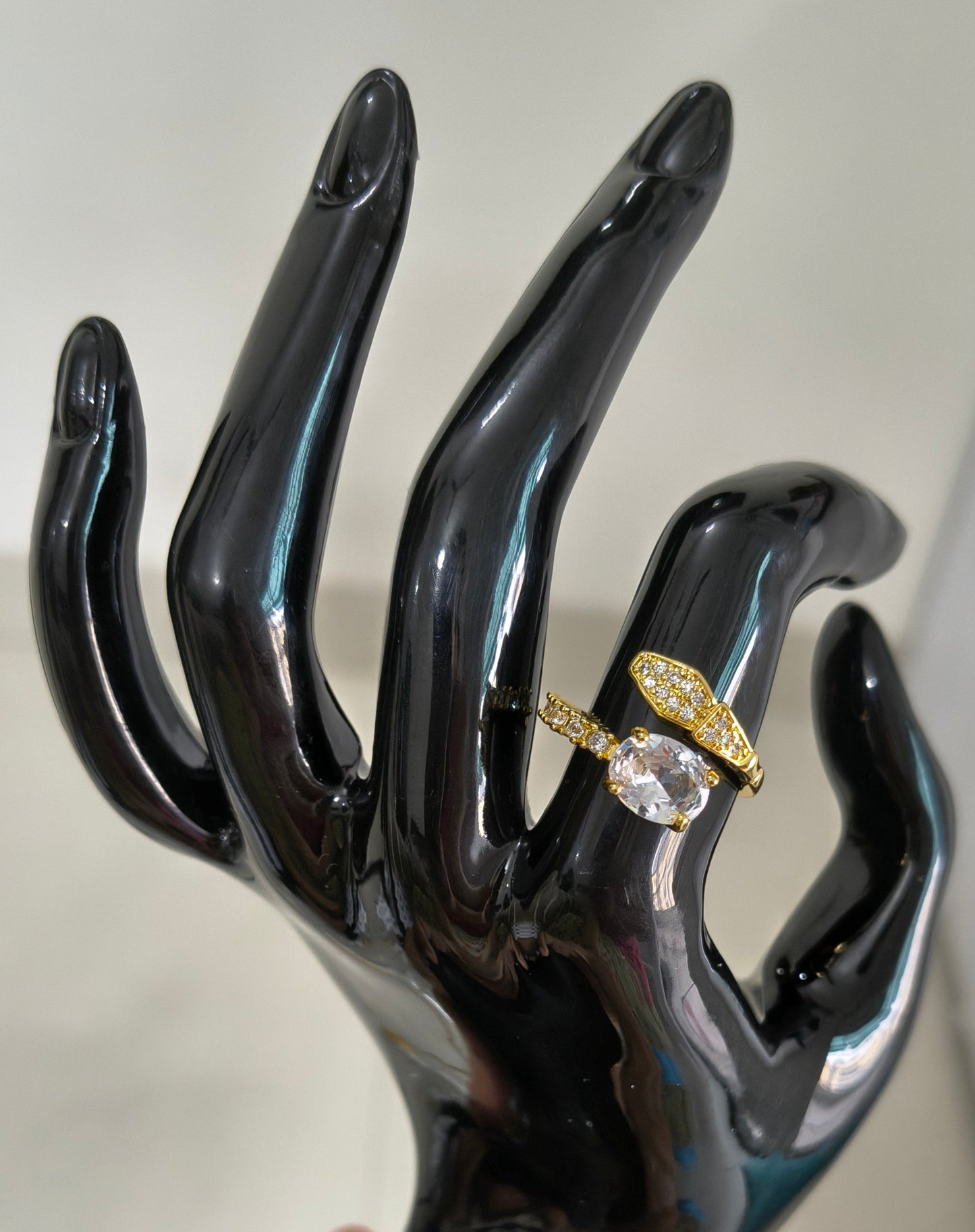White Stone Studded Spiral Adjustable 18K Gold Plated Ring