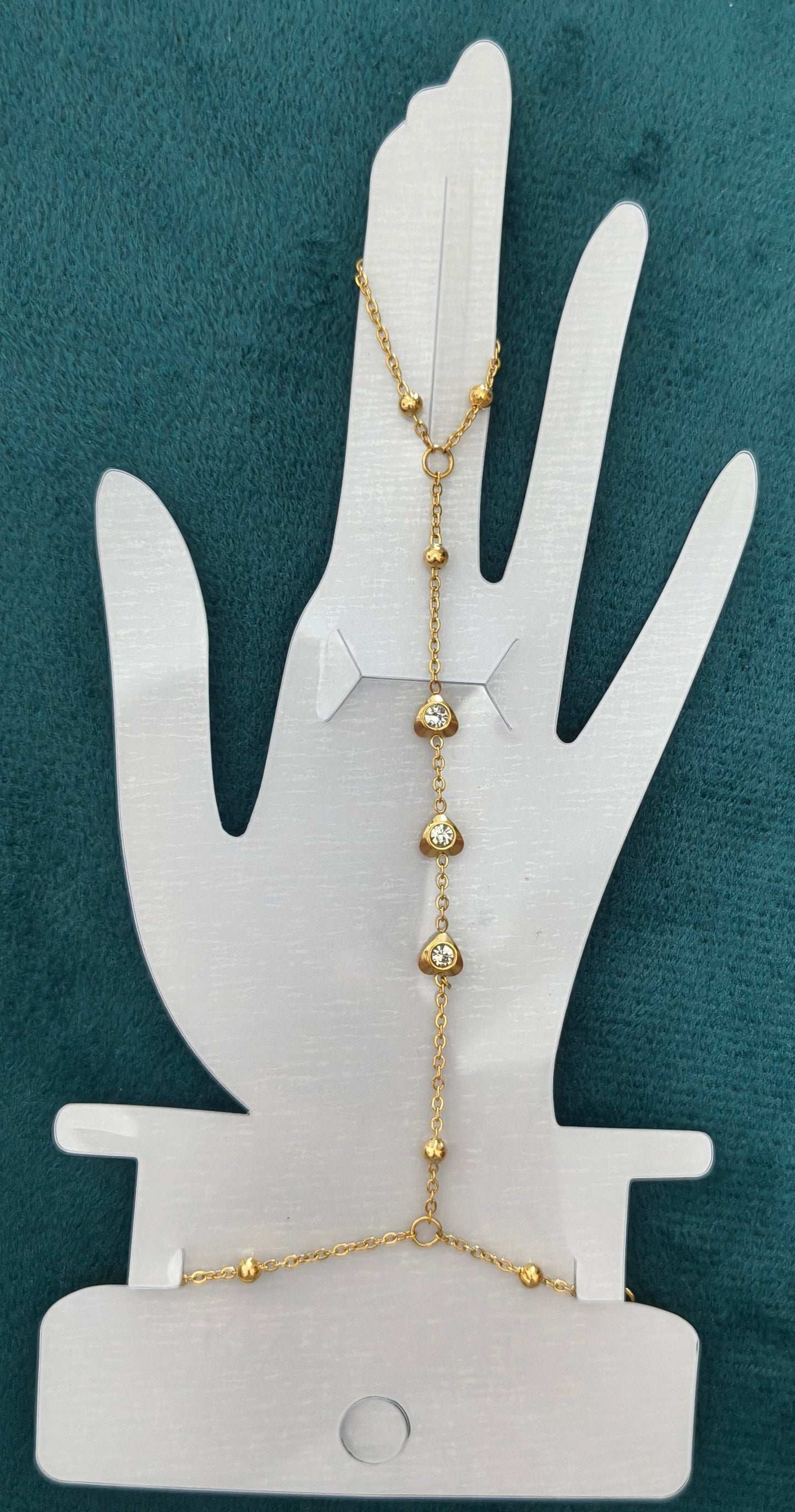 Zircon Stone Studded Stylish Hand Chain Bracelet 18K Gold Plated