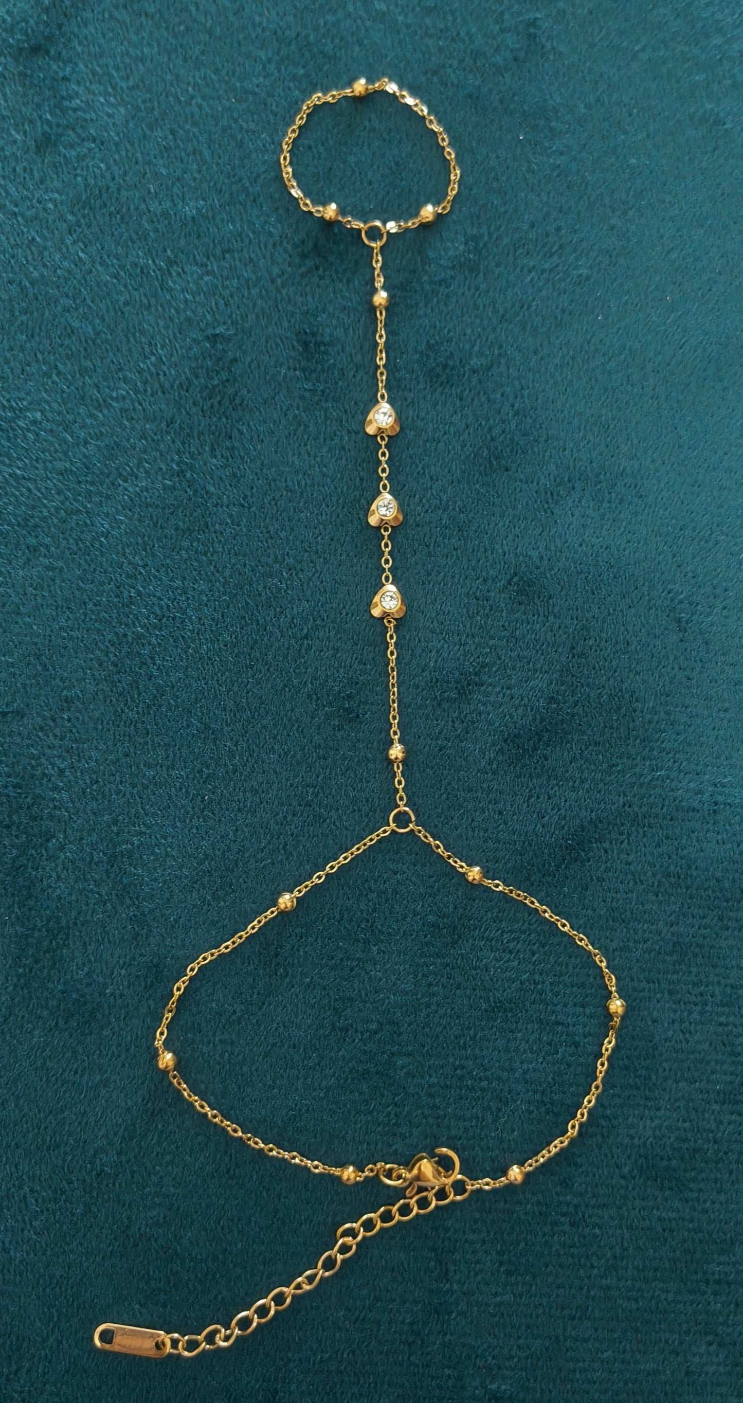 Zircon Stone Studded Stylish Hand Chain Bracelet 18K Gold Plated