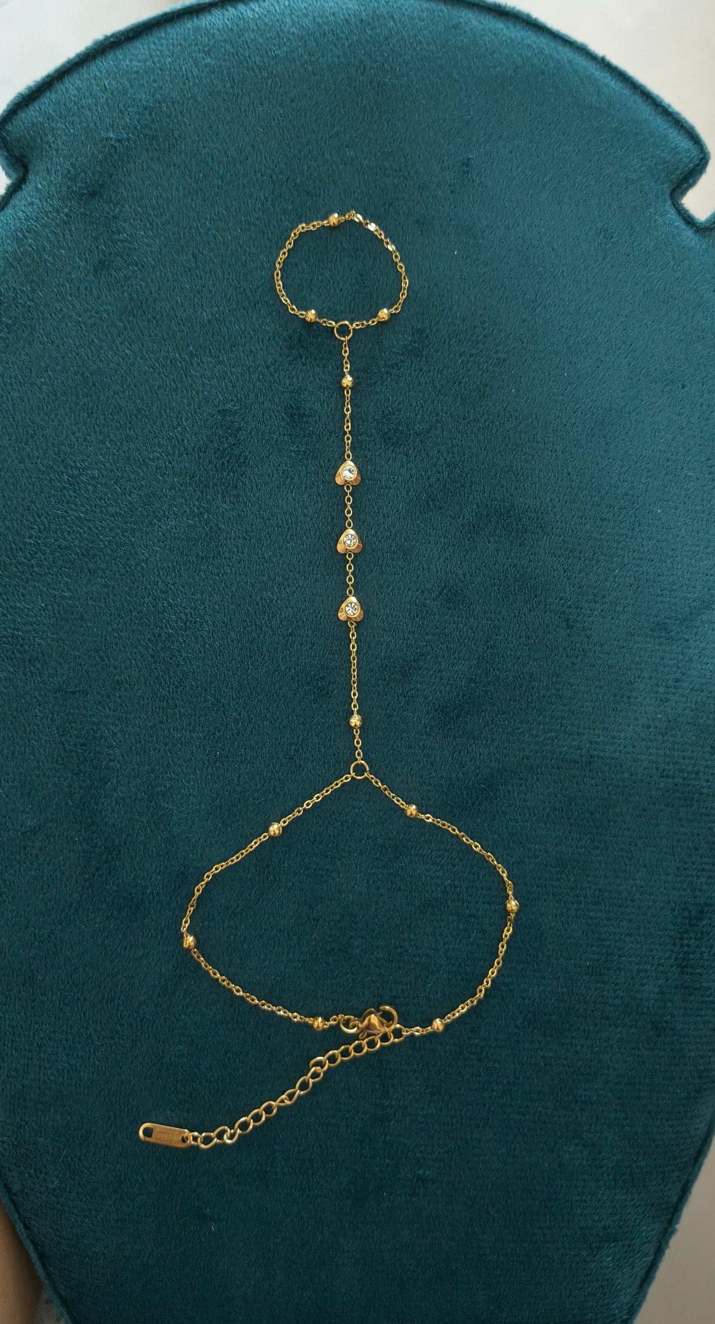 Zircon Stone Studded Stylish Hand Chain Bracelet 18K Gold Plated