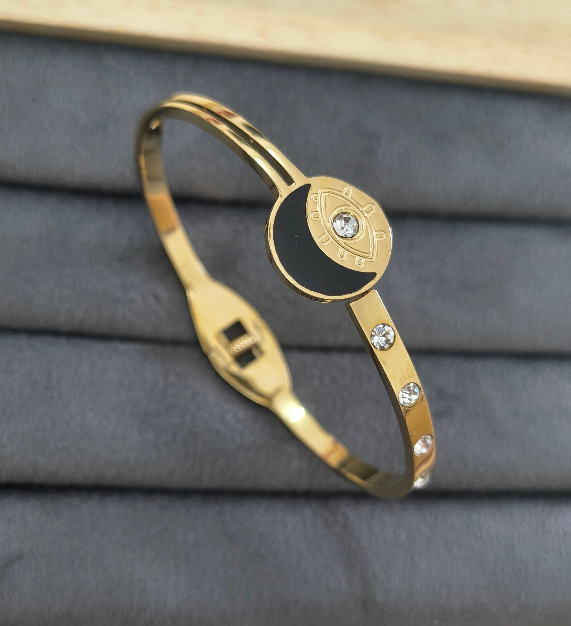 18K Gold-Plated Evil Eye &amp; Crescent Moon Anti-Tarnish Bracelet