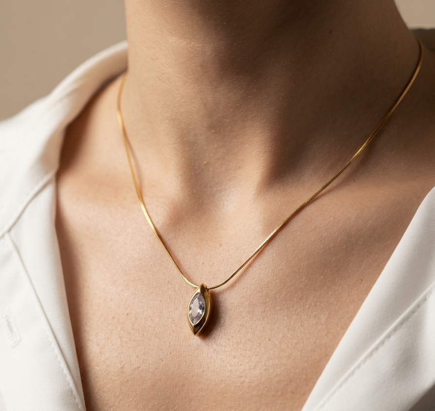 18K Gold Plated Moonstone Dainty Drop Necklace