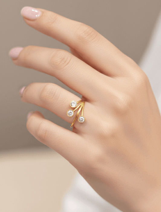 Antitarnish Triple Diamond Ring 18K Gold Plated