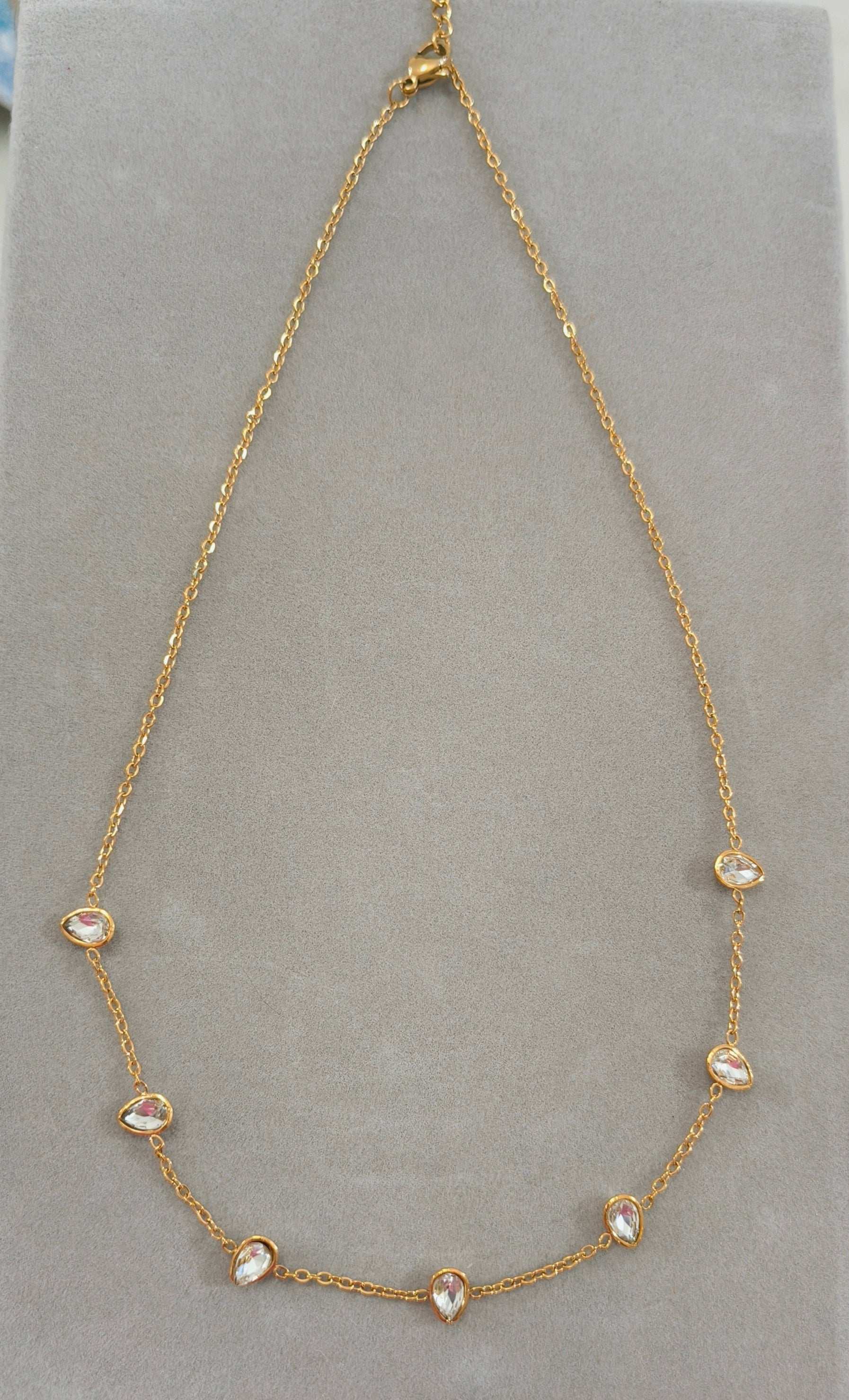 Anitarnish Diamond Drops Chain Necklace 18K Gold Plated
