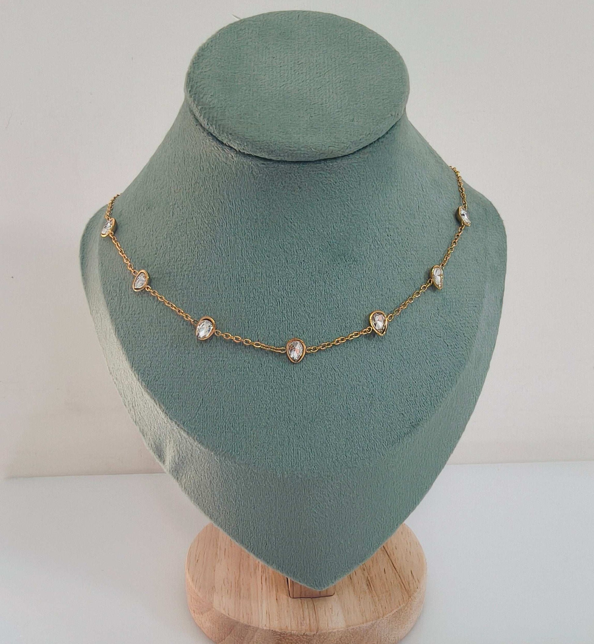Anitarnish Diamond Drops Chain Necklace 18K Gold Plated