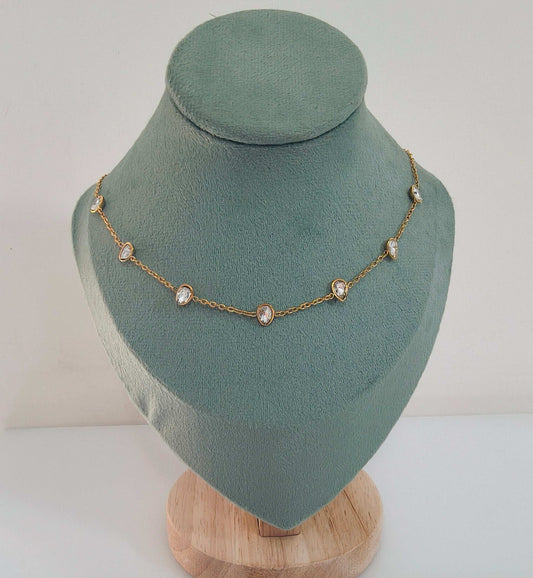 Anitarnish Diamond Drops Chain Necklace 18K Gold Plated