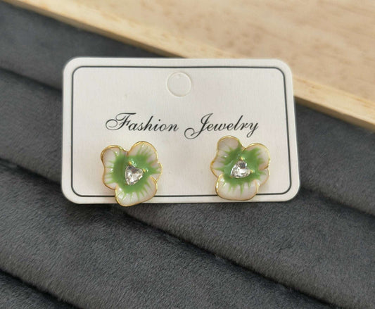 Anitarnish Green Flower Stud Enamel Earrings
