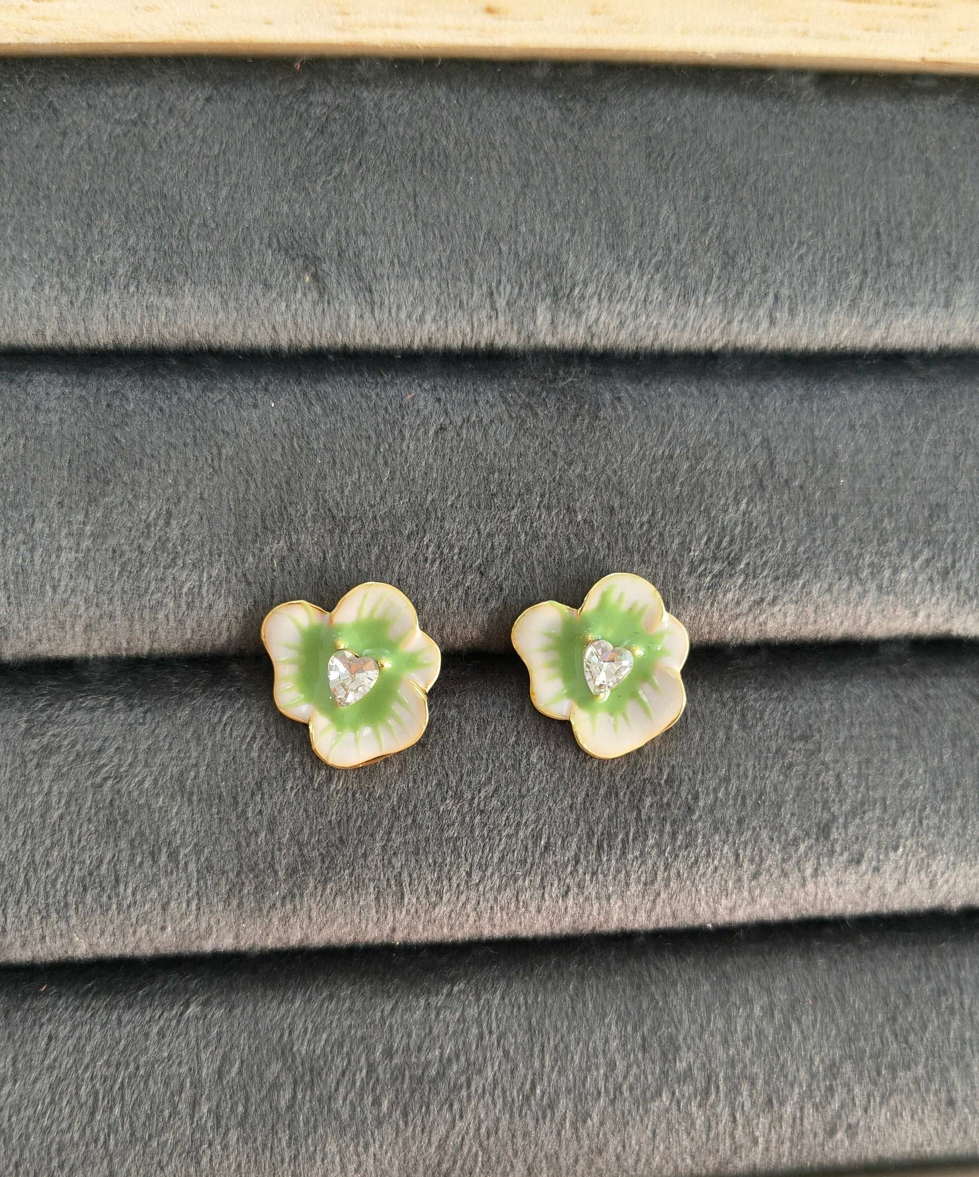 Anitarnish Green Flower Stud Enamel Earrings