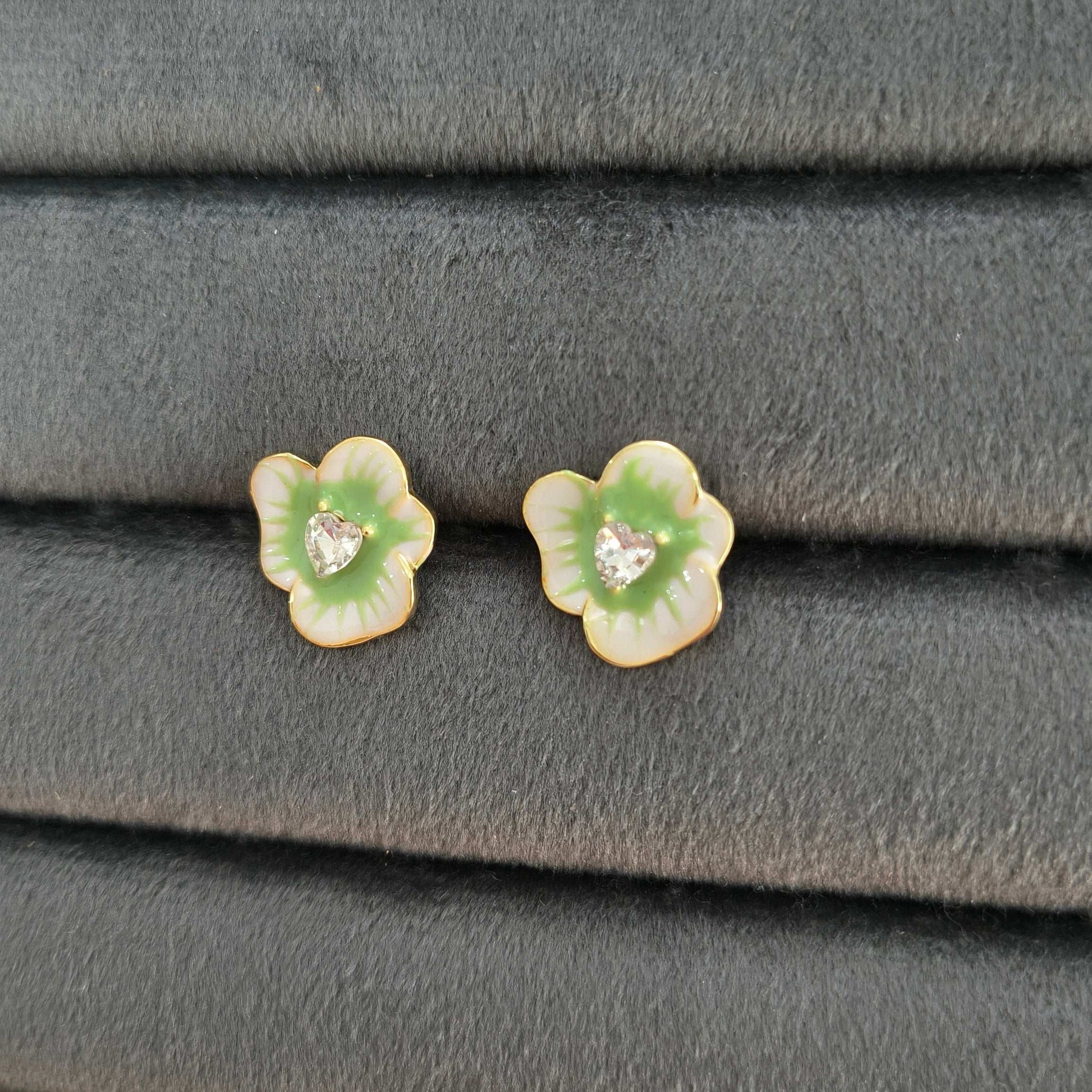 Anitarnish Green Flower Stud Enamel Earrings