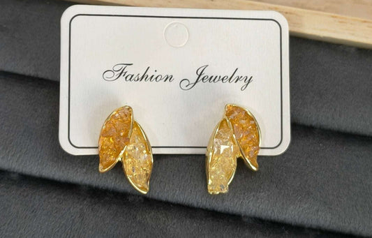 Anitarnish Leaf Shaped Soft Orange Crystal Stud Earrings