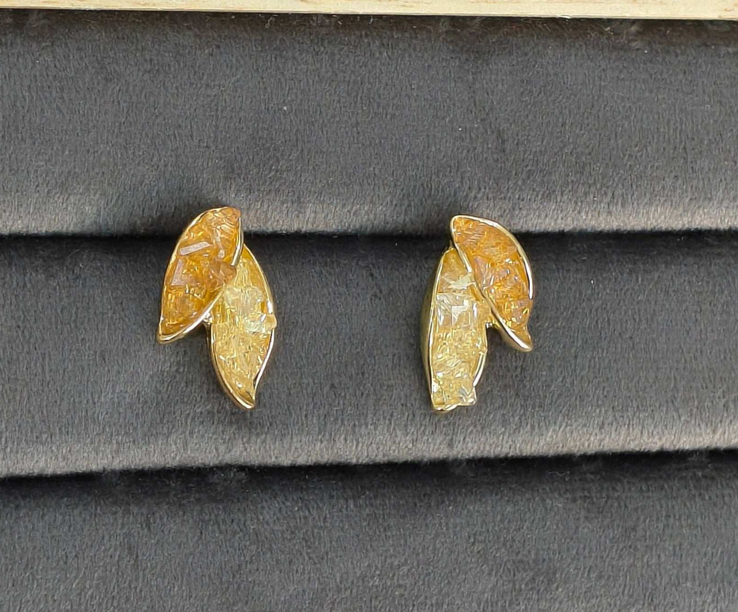Anitarnish Leaf Shaped Soft Orange Crystal Stud Earrings