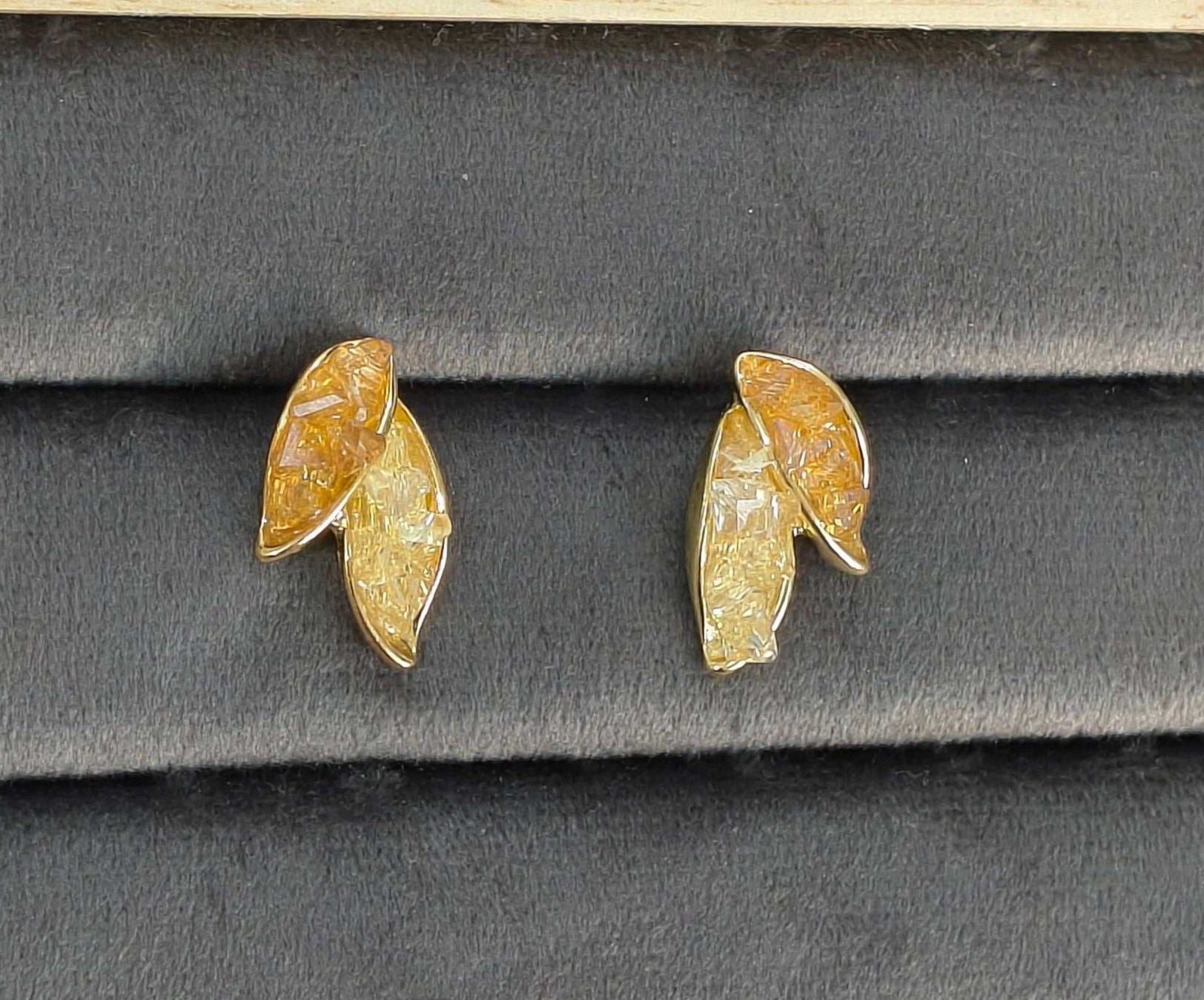 Anitarnish Leaf Shaped Soft Orange Crystal Stud Earrings