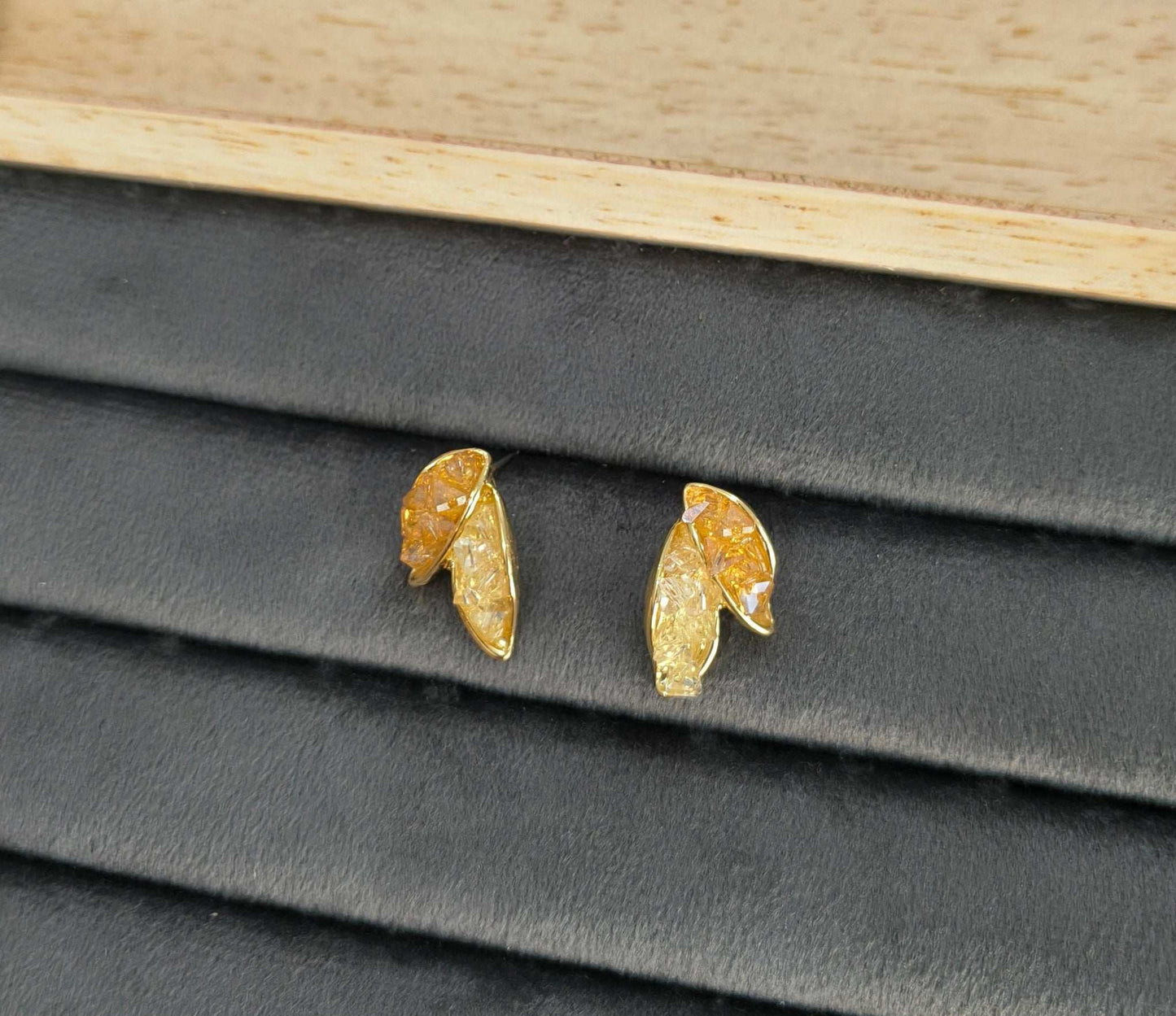 Anitarnish Leaf Shaped Soft Orange Crystal Stud Earrings