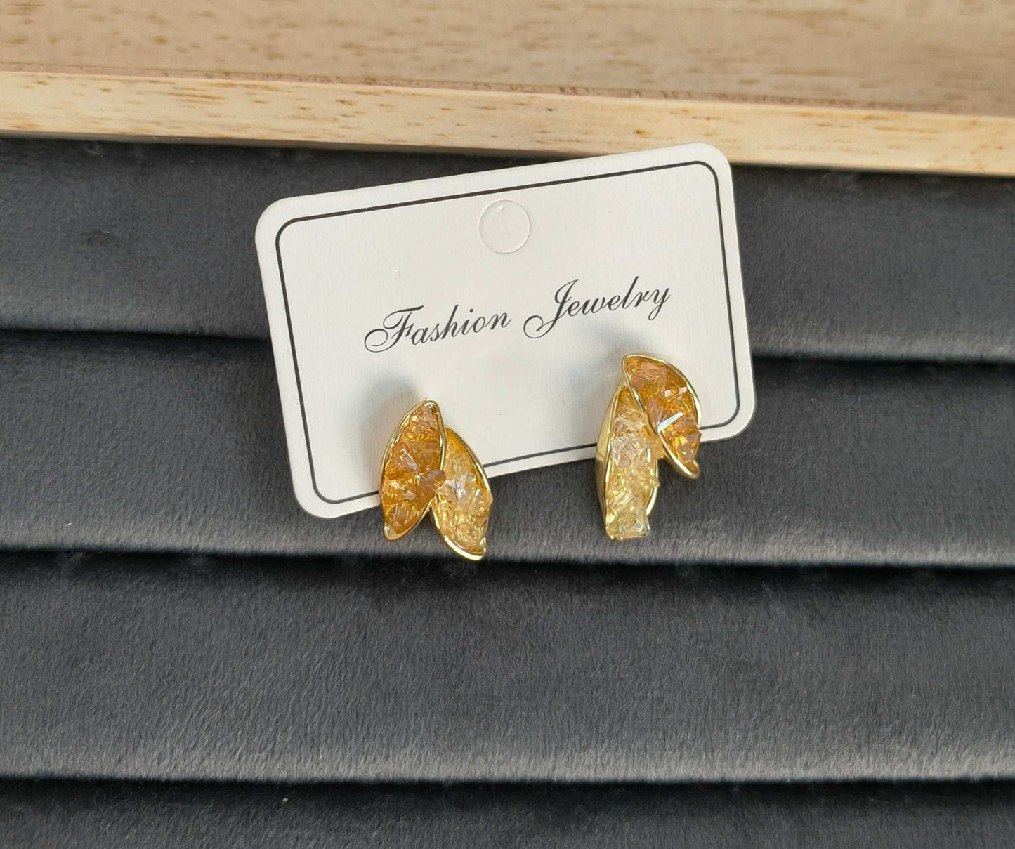 Anitarnish Leaf Shaped Soft Orange Crystal Stud Earrings