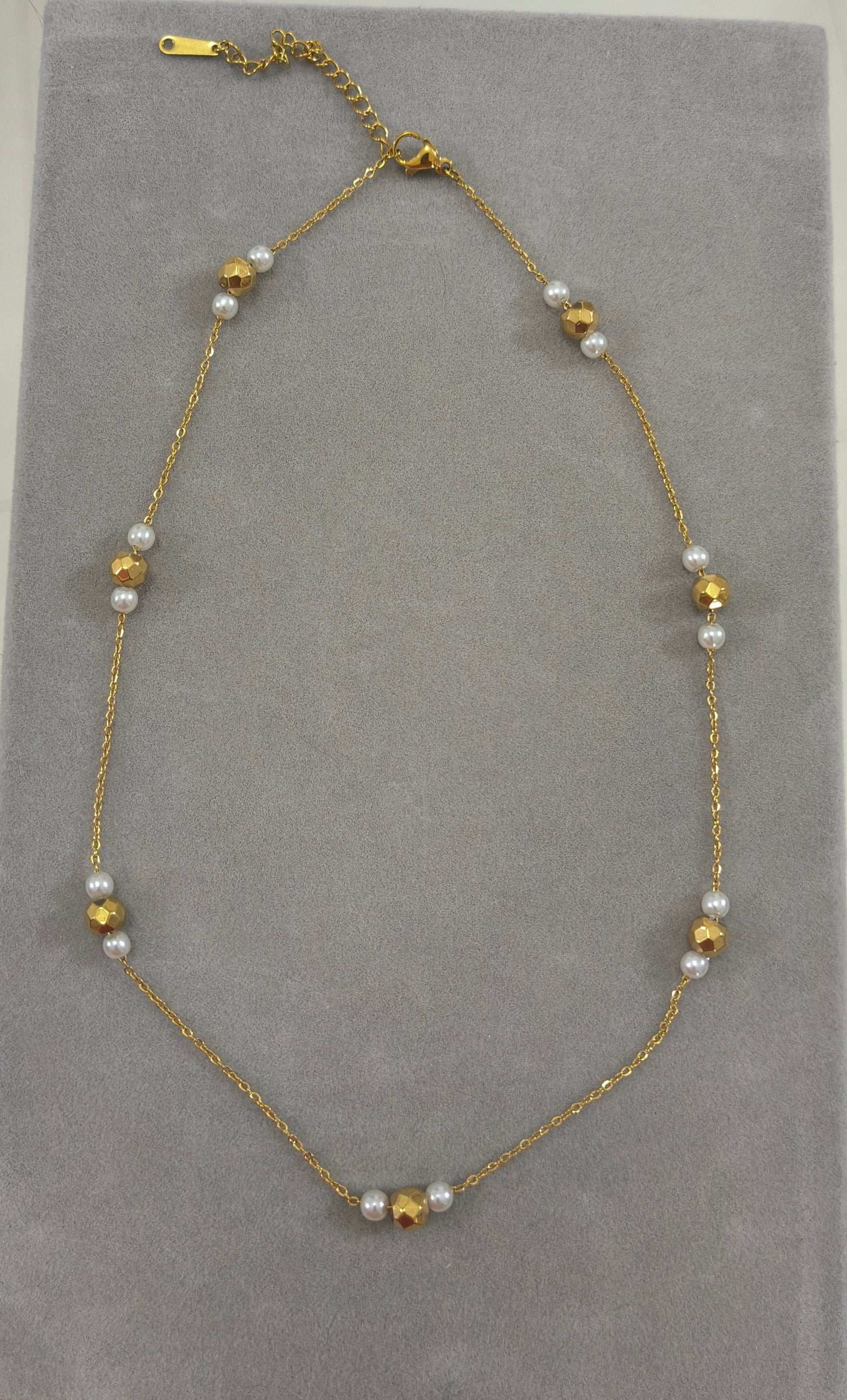 Anitarnish Pearl and Golden Beads Necklace 18K Gold Plated 
