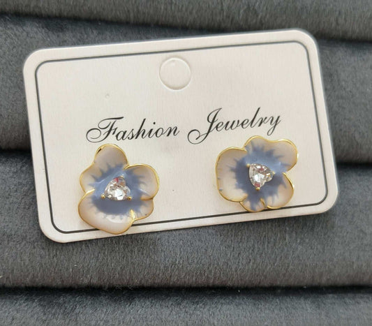 Anitarnish Sky Blue Flower Stud Enamel Earrings