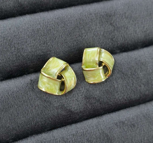 Anitarnish Spiral Green Colored Enamel Stud Earrings