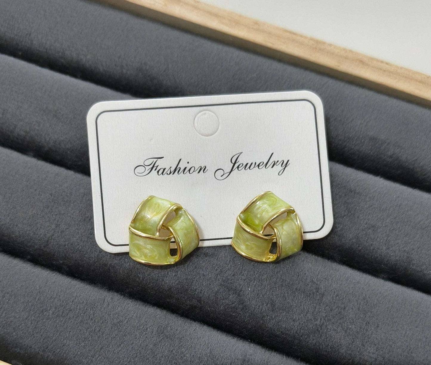 Anitarnish Spiral Green Colored Enamel Stud Earrings