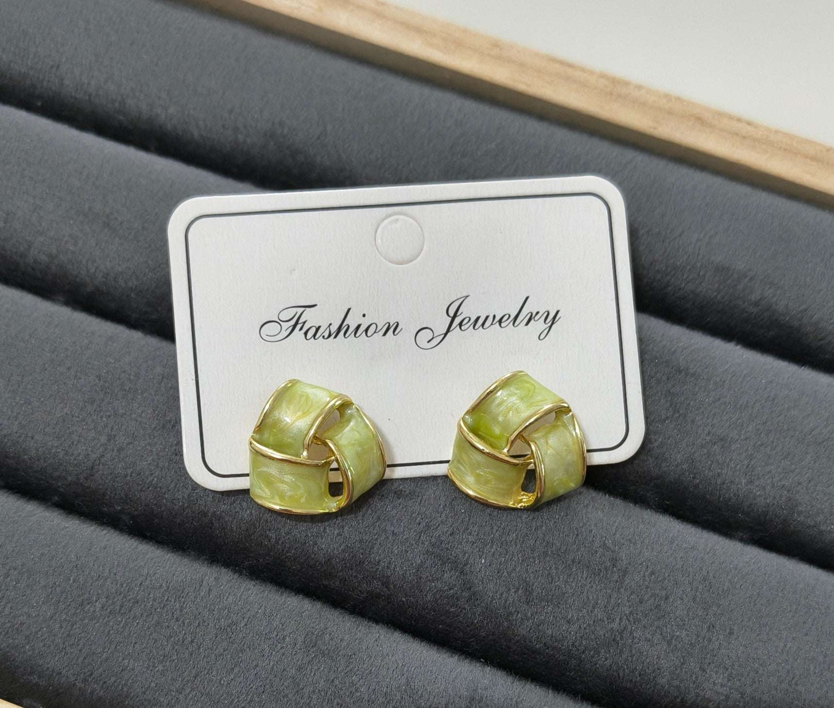 Anitarnish Spiral Green Colored Enamel Stud Earrings