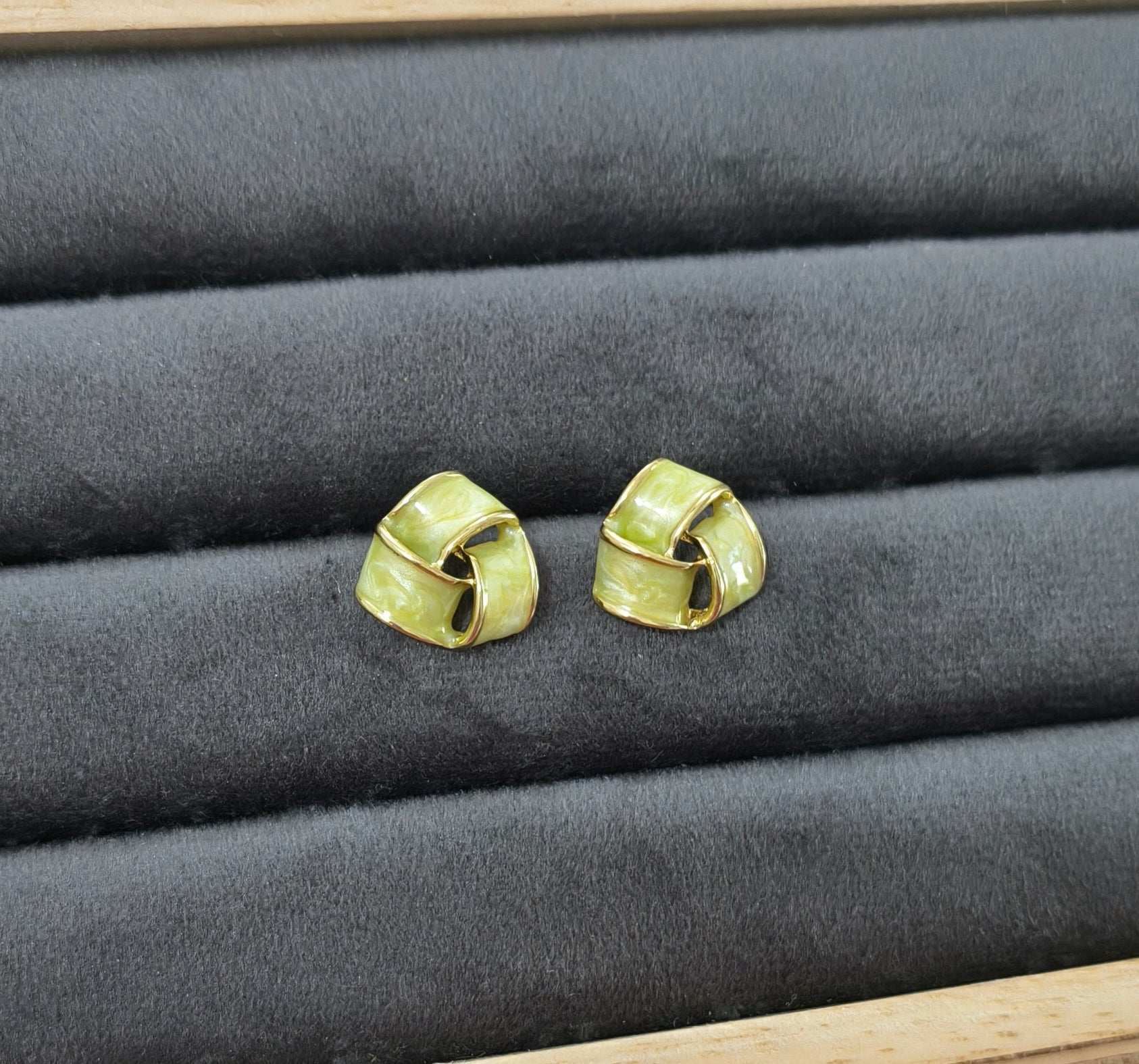 Anitarnish Spiral Green Colored Enamel Stud Earrings