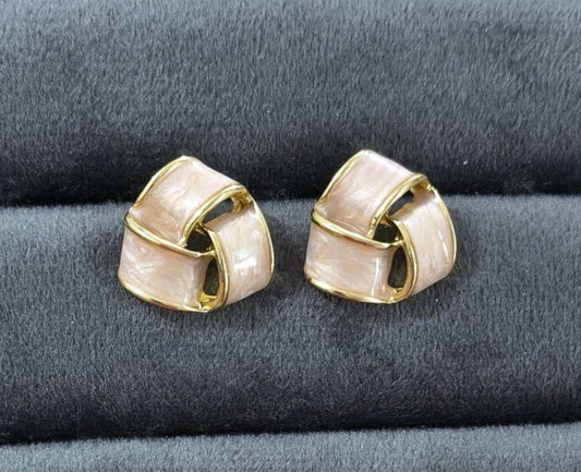 Anitarnish Spiral Pink Colored Enamel Stud Earrings