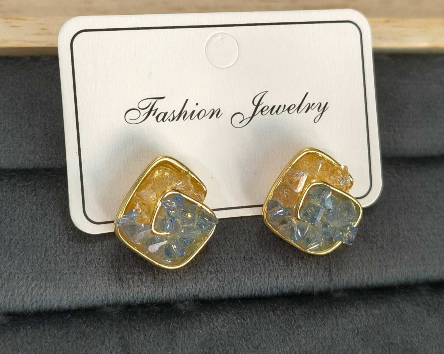 Anitarnish Spiral Shaped Blue Golden Crystals Enamel Stud Earrings