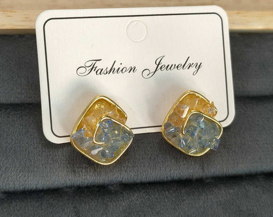 Anitarnish Spiral Shaped Blue Golden Crystals Enamel Stud Earrings