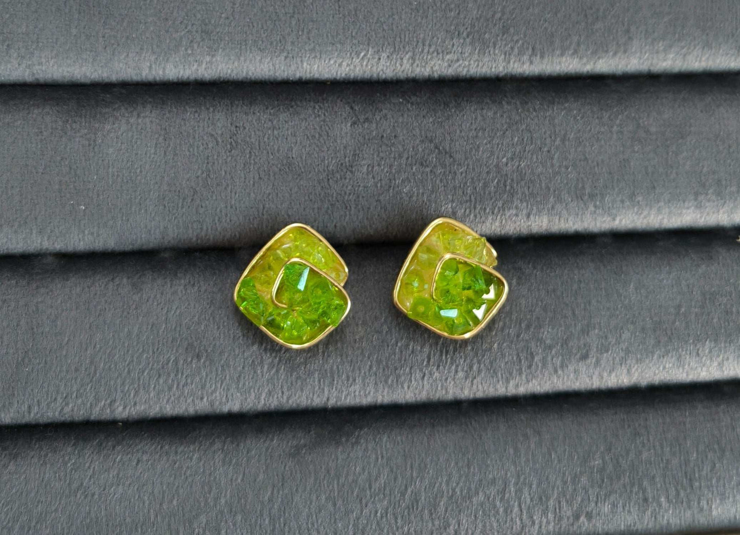 Anitarnish Spiral Shaped Green Crystals Enamel Stud Earrings